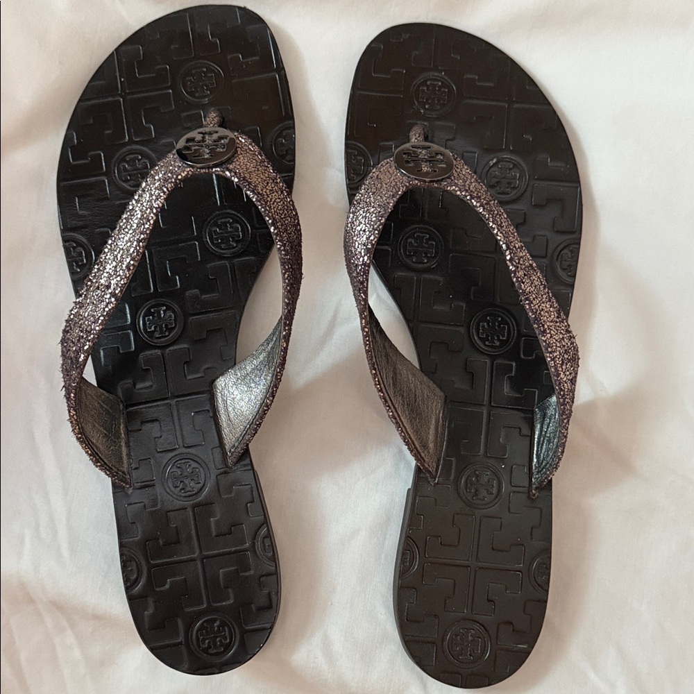 Tory Burch Black Sandals with Glitter Straps